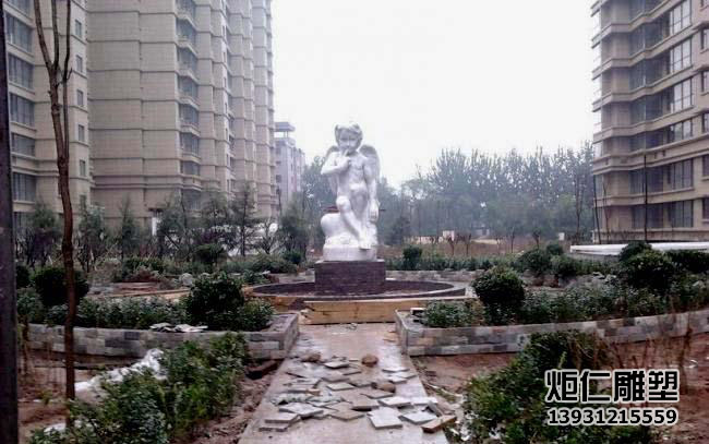 小区汉白玉小天使雕像