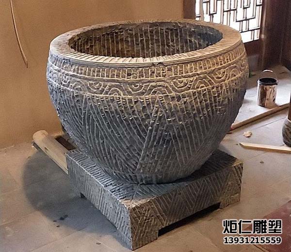 青石手工面石雕鱼缸