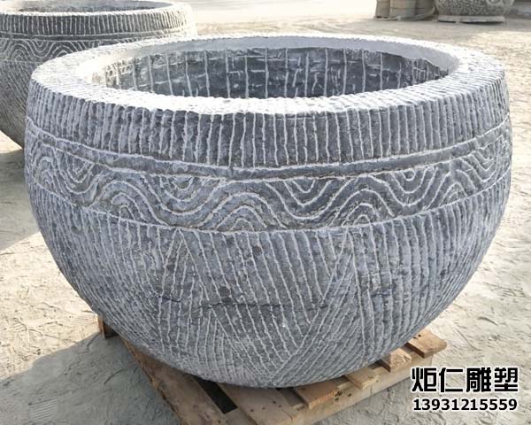 青石手工面石雕鱼缸(图2) 4.jpg